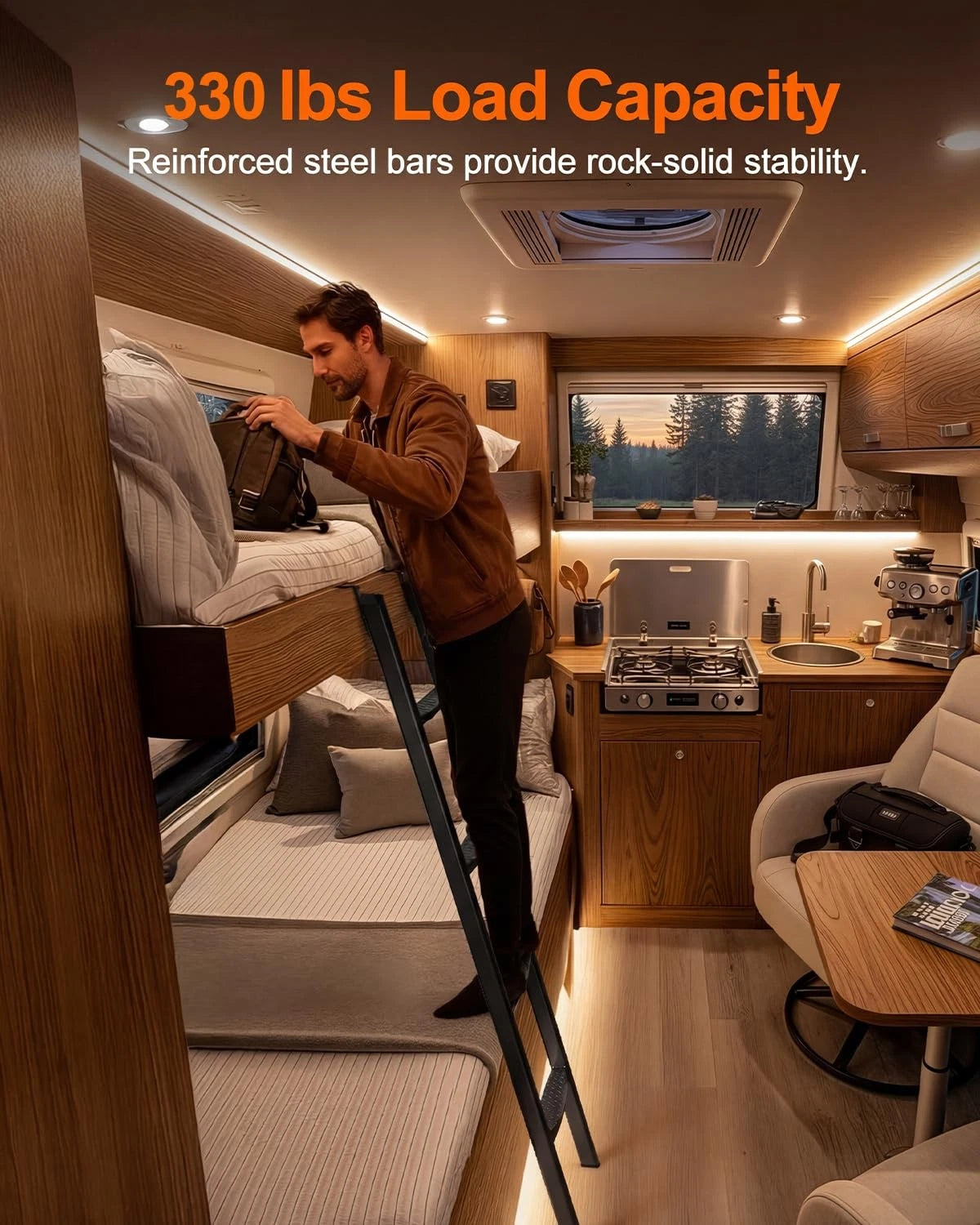 55 Inch Anti-Slip Bunk Bed Ladder for RV (Heavy Duty 330 lbs)