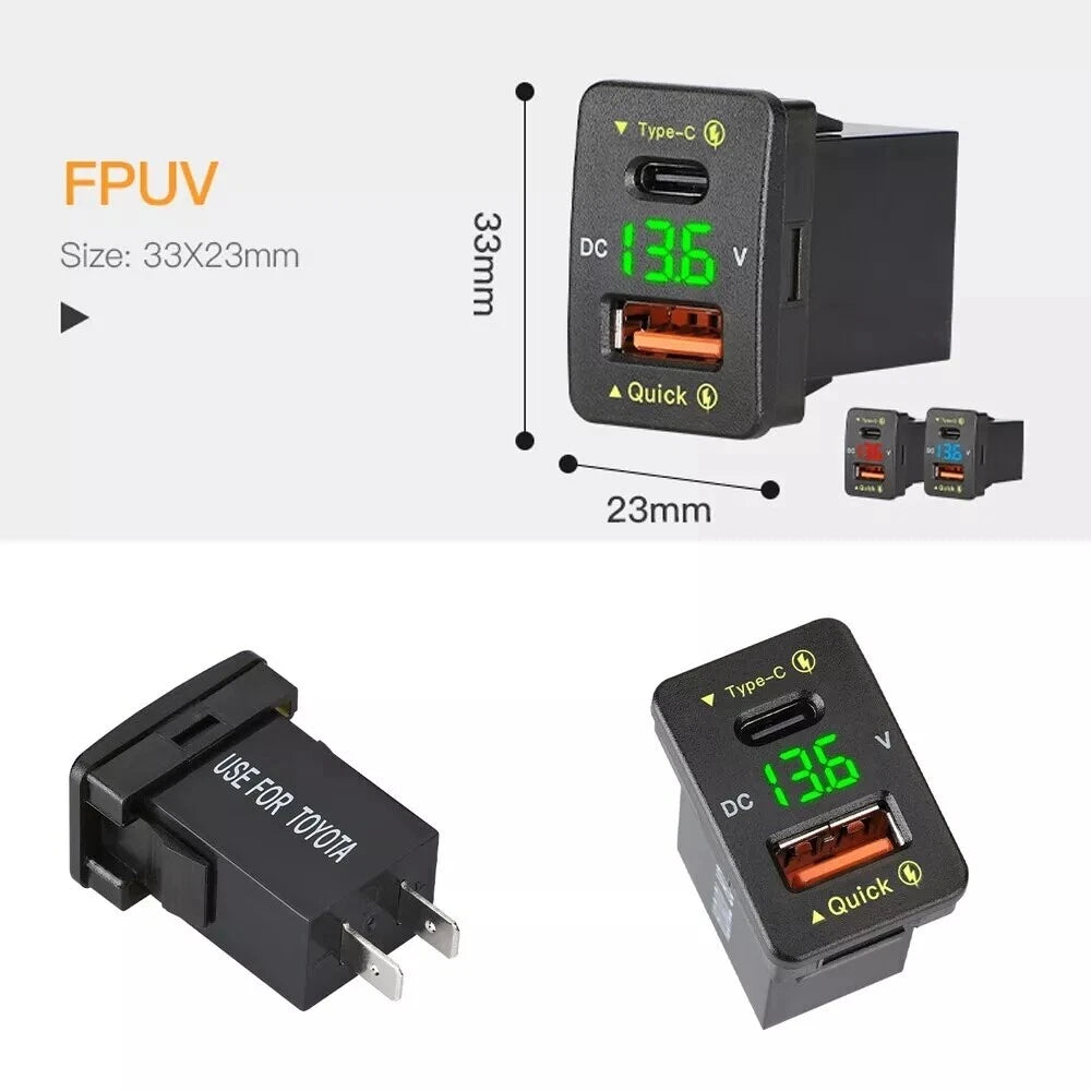 48W USB Car Charger Socket Adapter for Toyota (2010–2023) Type C PD Fast Charge