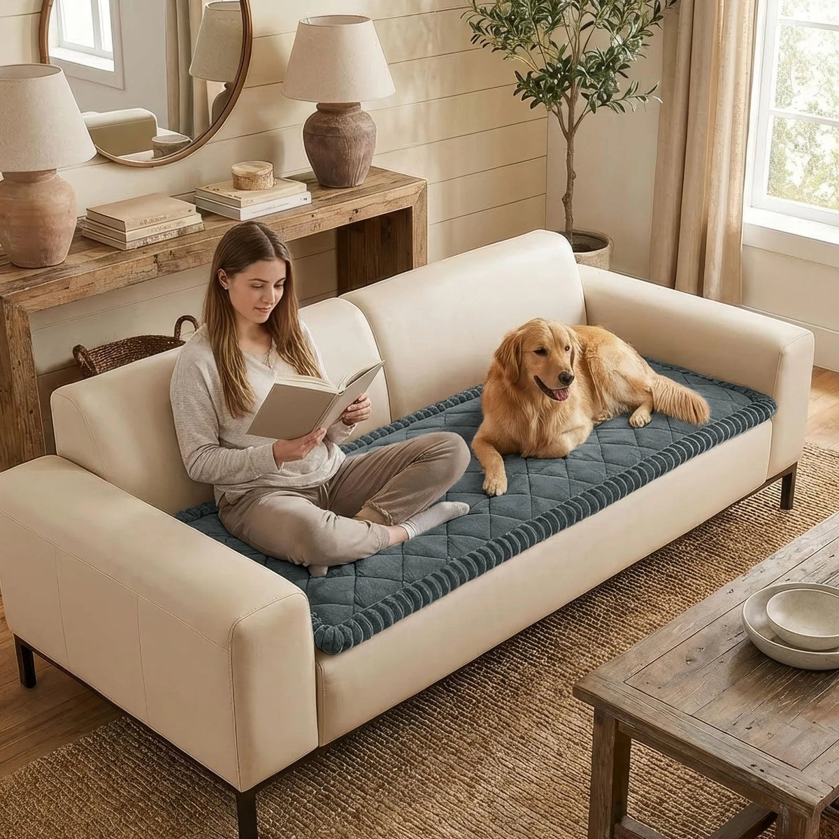 Fuzzy Couch Cover for Dogs 27.6" x 70.9" Non-Slip Washable Dark Grey