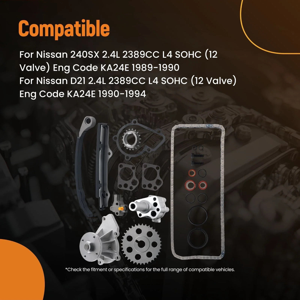 Engine Timing Chain Kit & Water Pump for Nissan 240SX D21 2.4L SOHC (1989–1997)