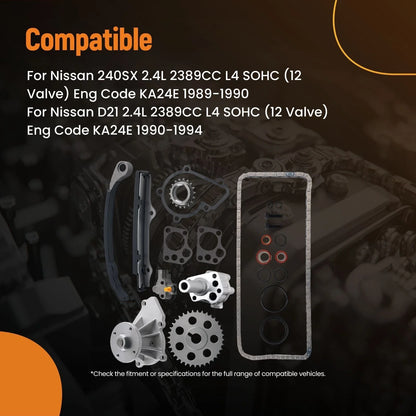 Engine Timing Chain Kit & Water Pump for Nissan 240SX D21 2.4L SOHC (1989–1997)