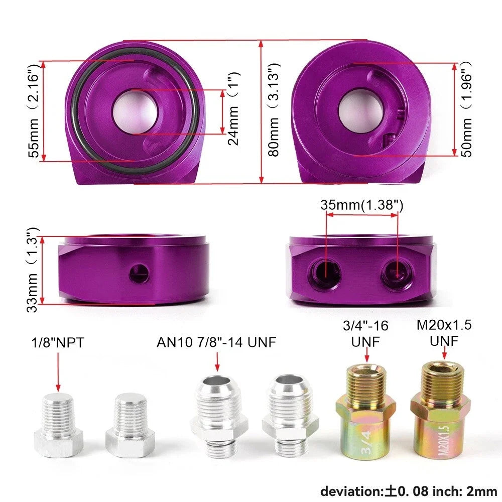 Oil Filter/Cooler Sandwich AN10 Block Adapter for Universal Applications