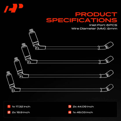 6X Spark Plug Wire Set for Ford F-150 (2001–2008) 1U2Z12259-DA, 1U2Z12259-DB, 6691