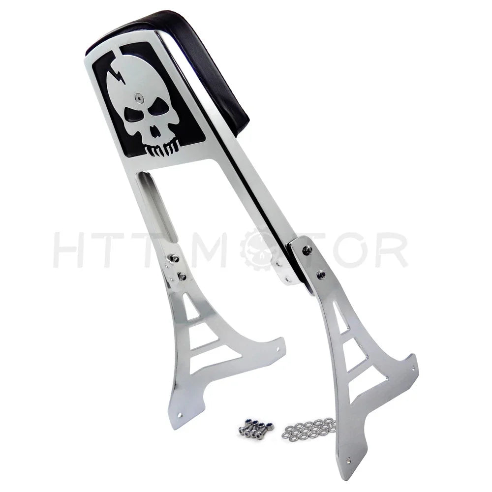 Chrome Skull Backrest Sissy Bar with Leather Pad for Harley Sportster (1200, 883)