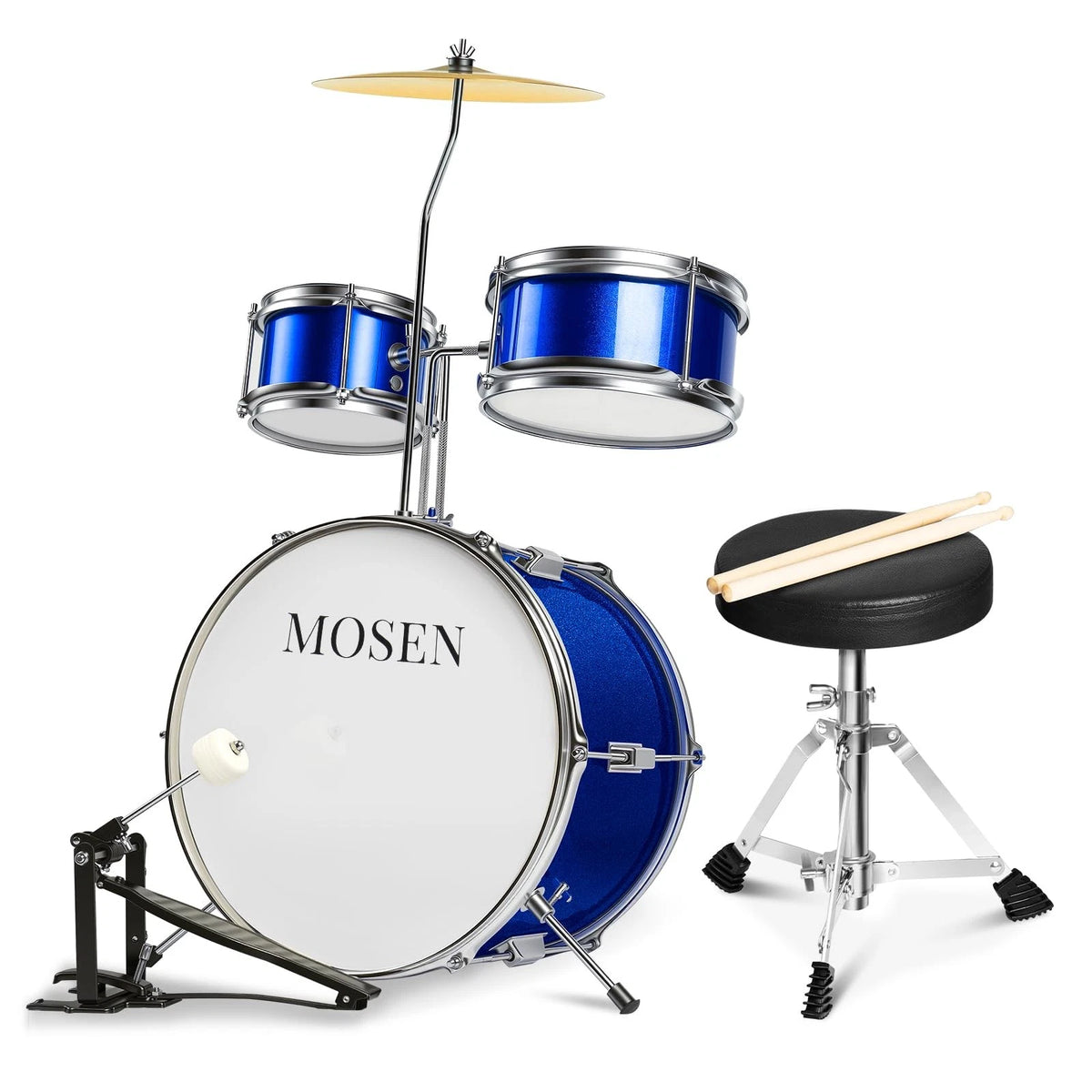 3-Piece Drum Set for Beginners (Adjustable Blue)