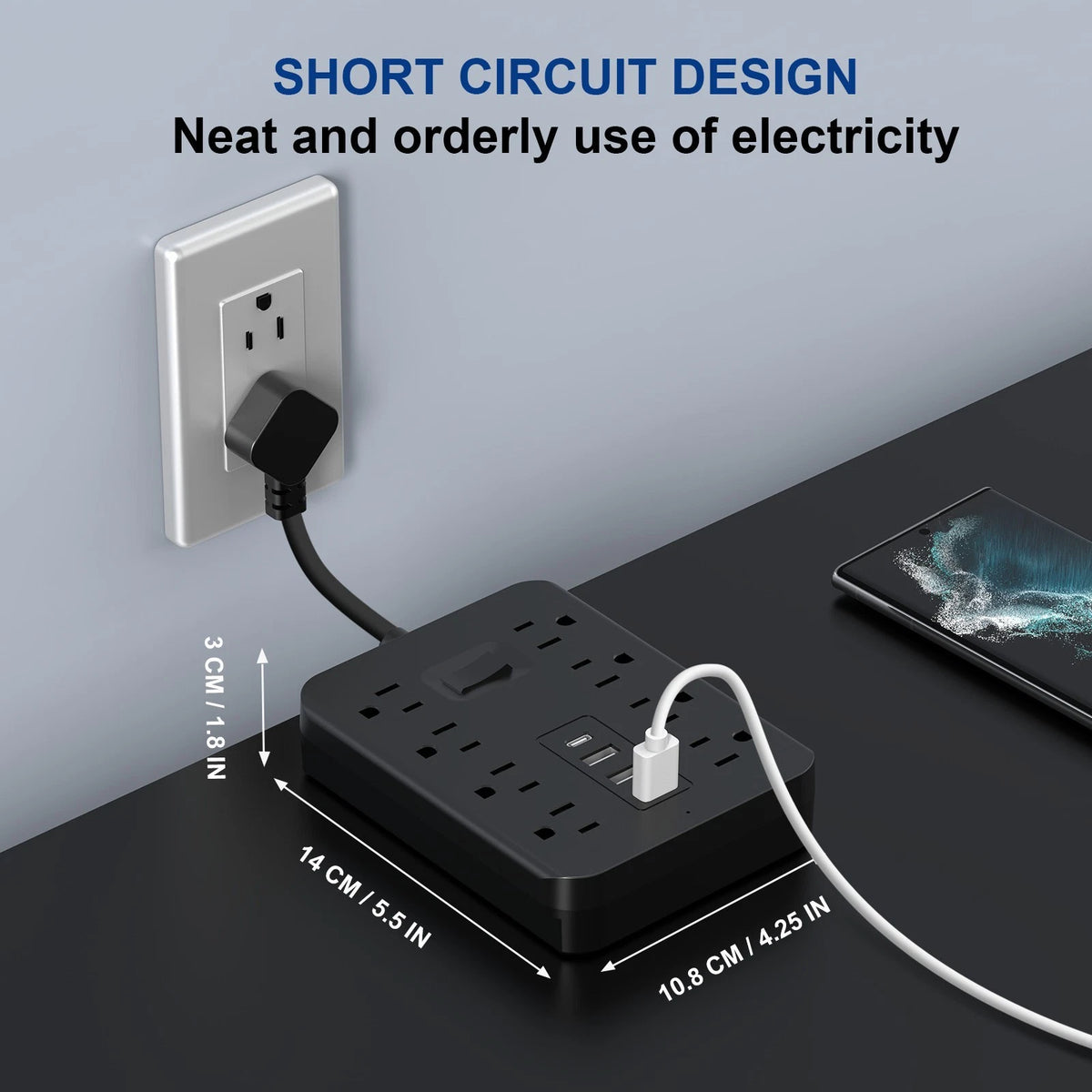 8 Outlets Power Strip with USB-C Port, 1700J Surge Protection
