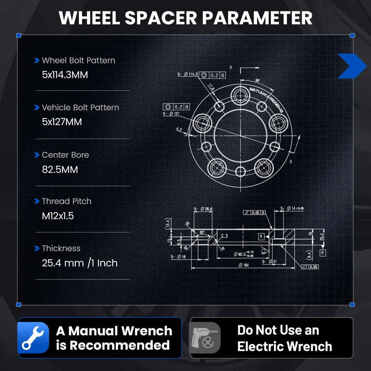 Wheel Spacer Adapter for 5x127 to 5x114.3 (M12x1.5 Stud) (2010–2020)