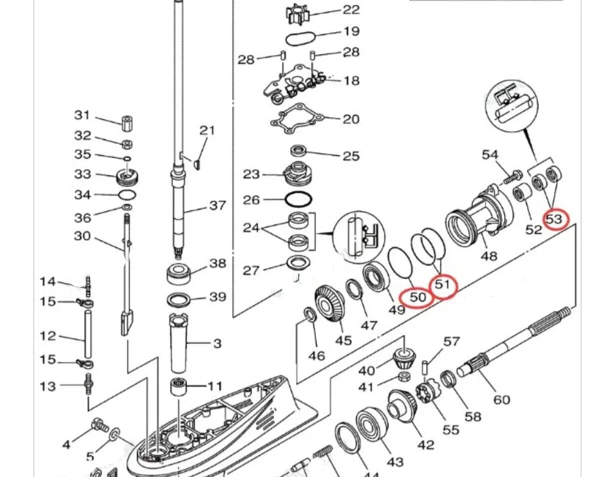 Lower Unit Gearcase Seal Kit for Yamaha Outboard (93101-22M00, 93210-74775)