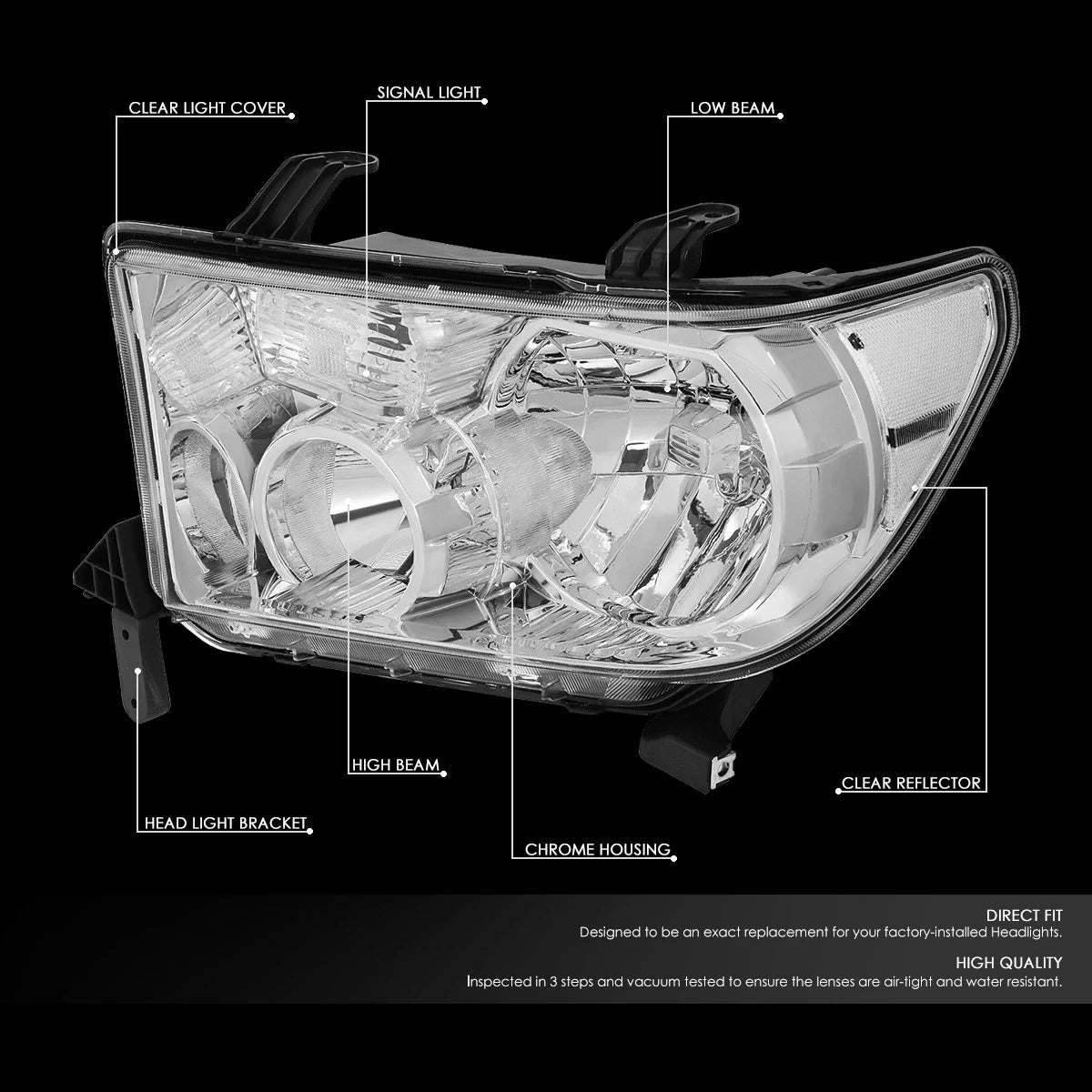 Pair Chrome Housing Clear Corner Headlight Lamps for Toyota Sequoia Tundra (2008–2017)
