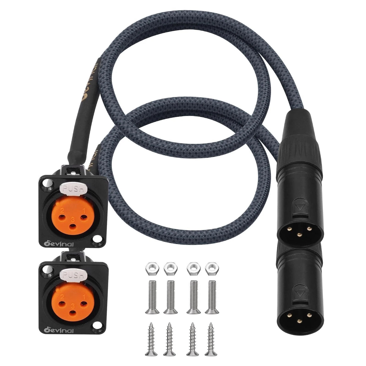 2FT XLR Pass Through Cable for Dtype Female Panel Mount