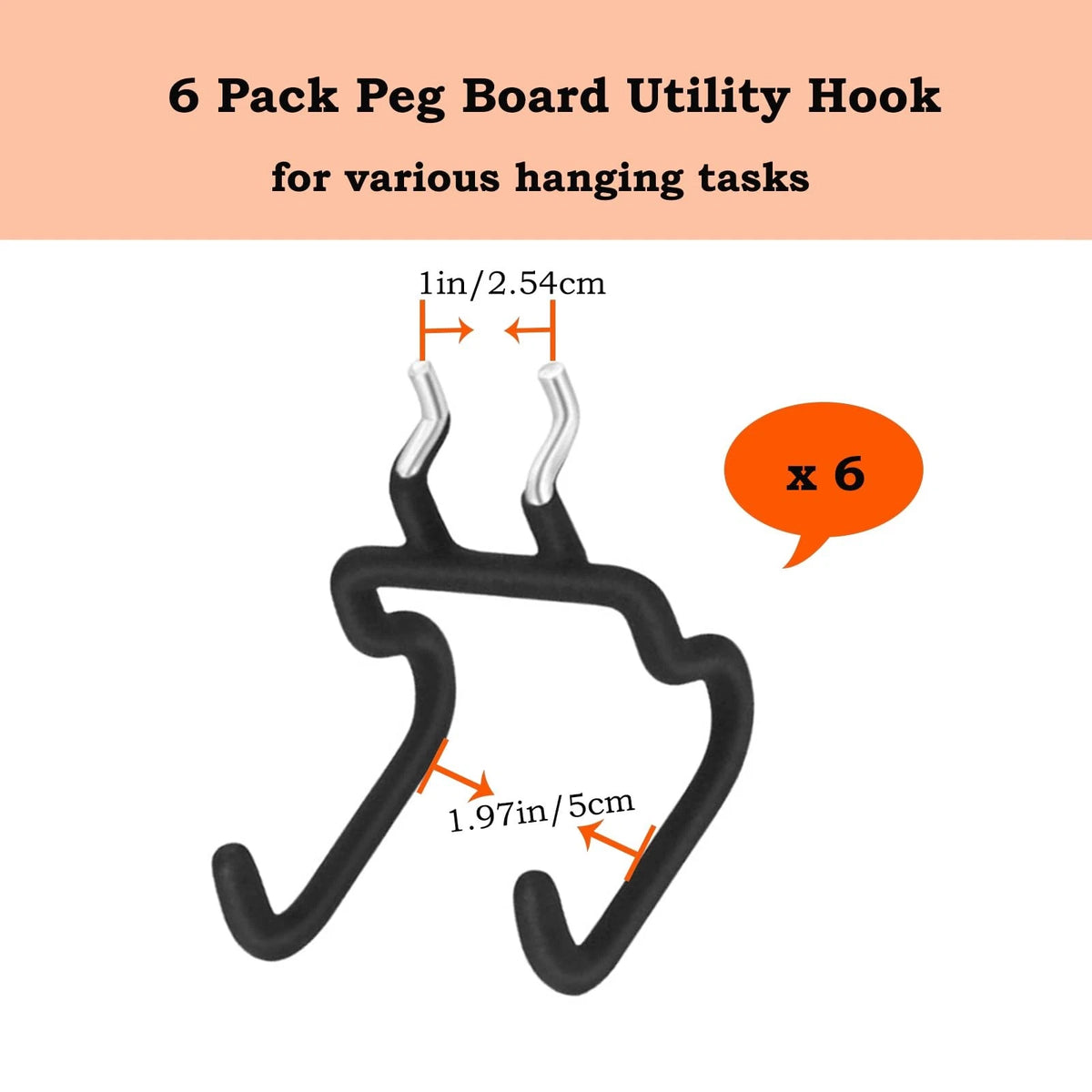 6 Pack Pegboard Hooks for Tool Storage (Universal Fit)