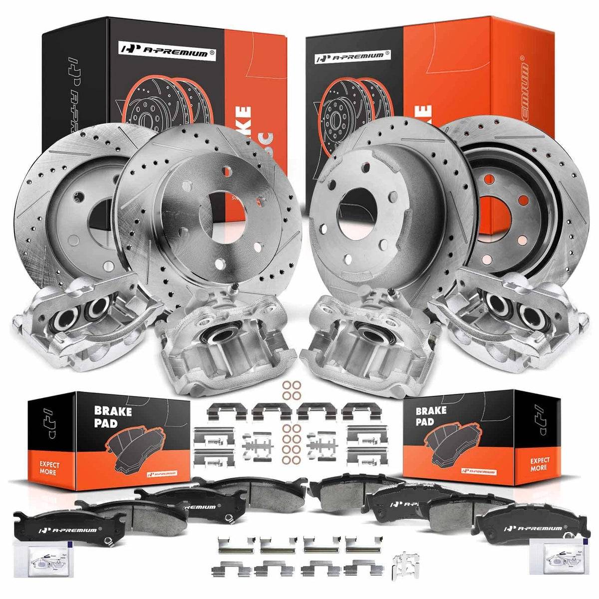 Set of 16 Drilled Rotors & Brake Pads for Chevy GMC