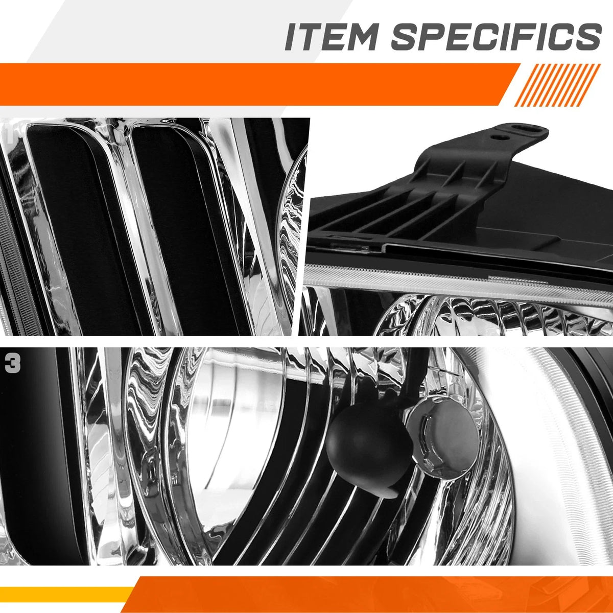 Chrome Housing Headlight Clear Corner Signal Lamps Pair for Ford Mustang (2005–2009)