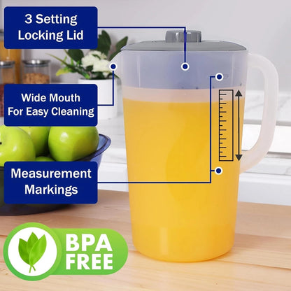 Water Pitcher with Lid for 1 Gallon Capacity (BPA Free, Gray)