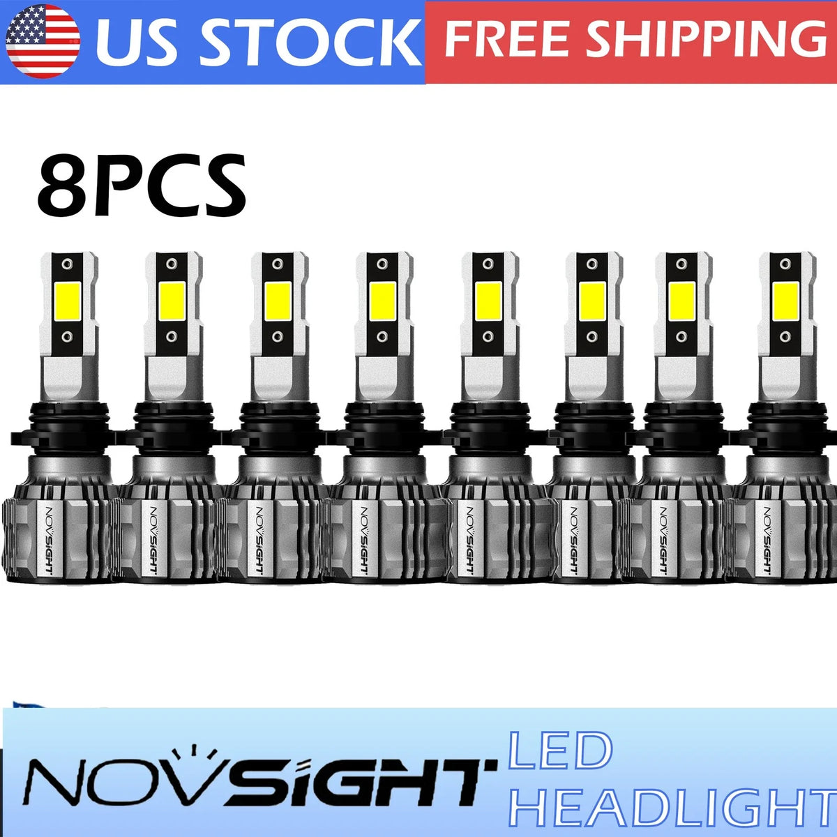 8X 9005 + H11 Combo LED Headlight Bulbs for High Low Beam (6500K)