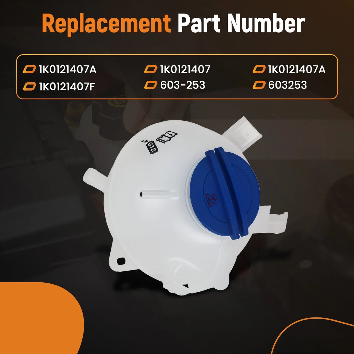 Engine Coolant Tank w/ Cap for VW Beetle, Passat, GTI (2006–2018) 1K0121407A, 603-253