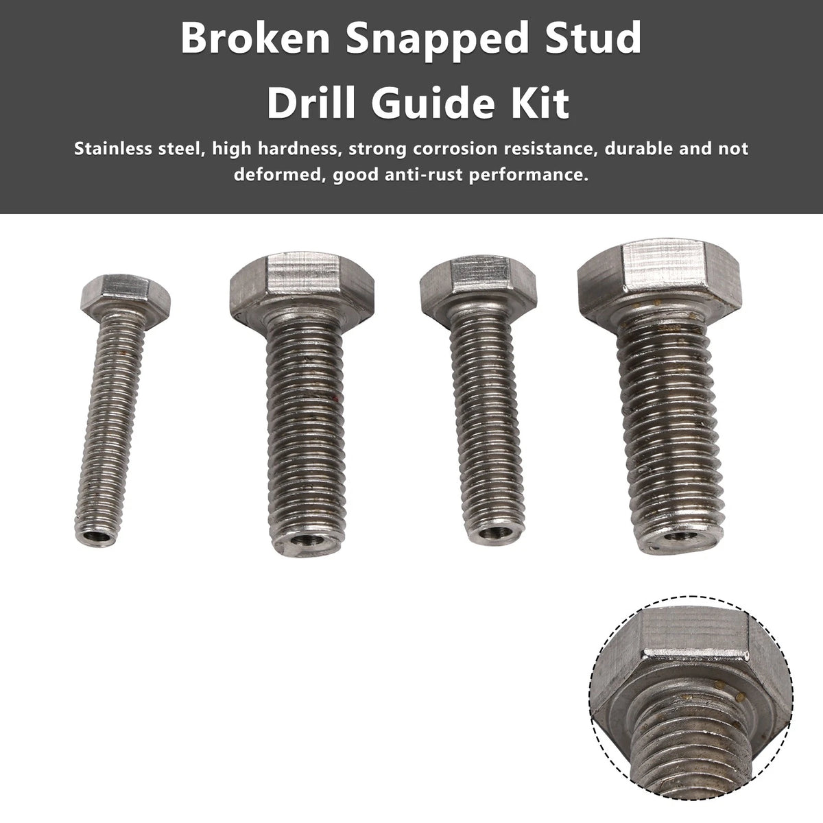 Set of 4 Stainless Steel Broken Stud Drill Guides for M6, M8, M10, M12