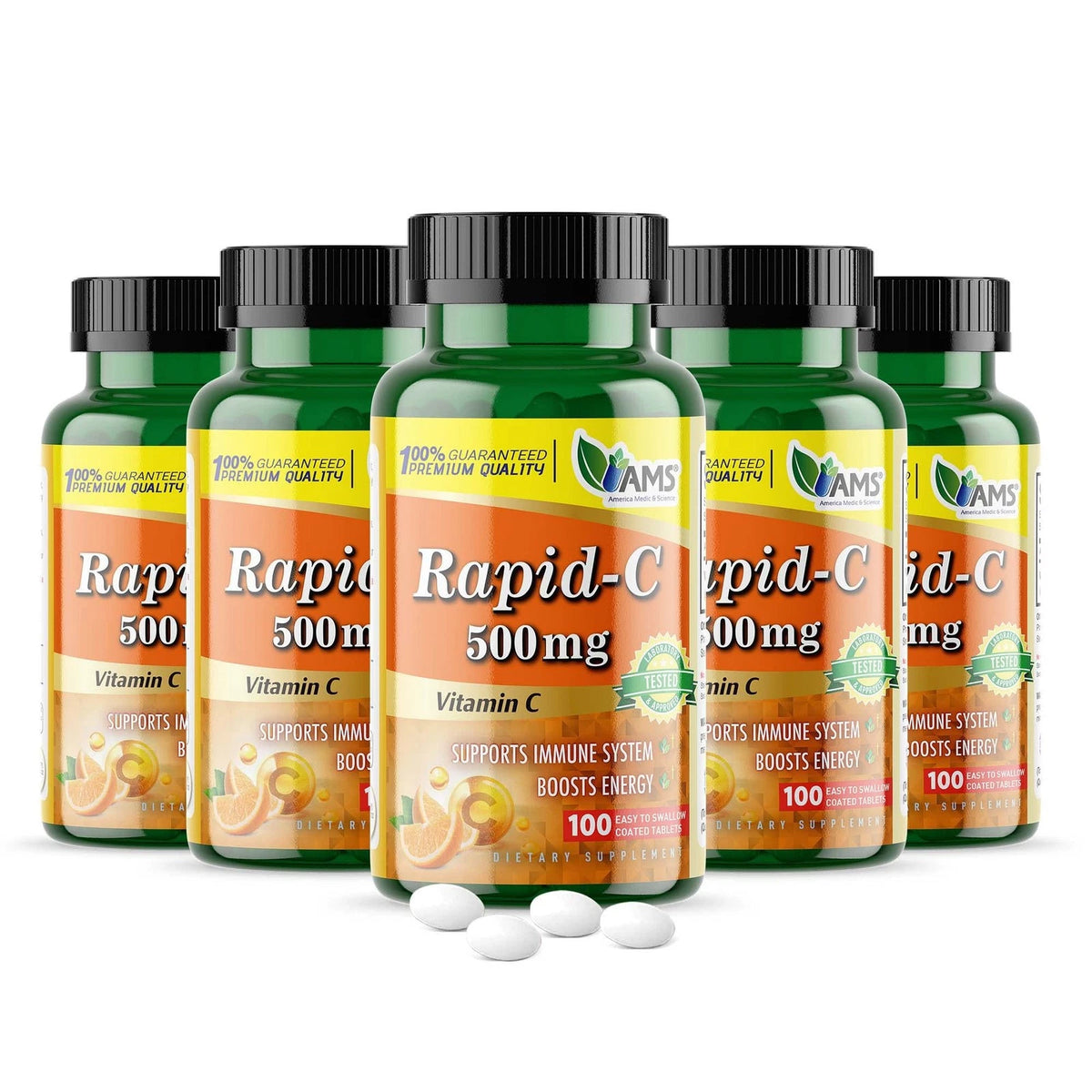 Pack of 5 Rapid-C 500mg Vitamin C 100 Count