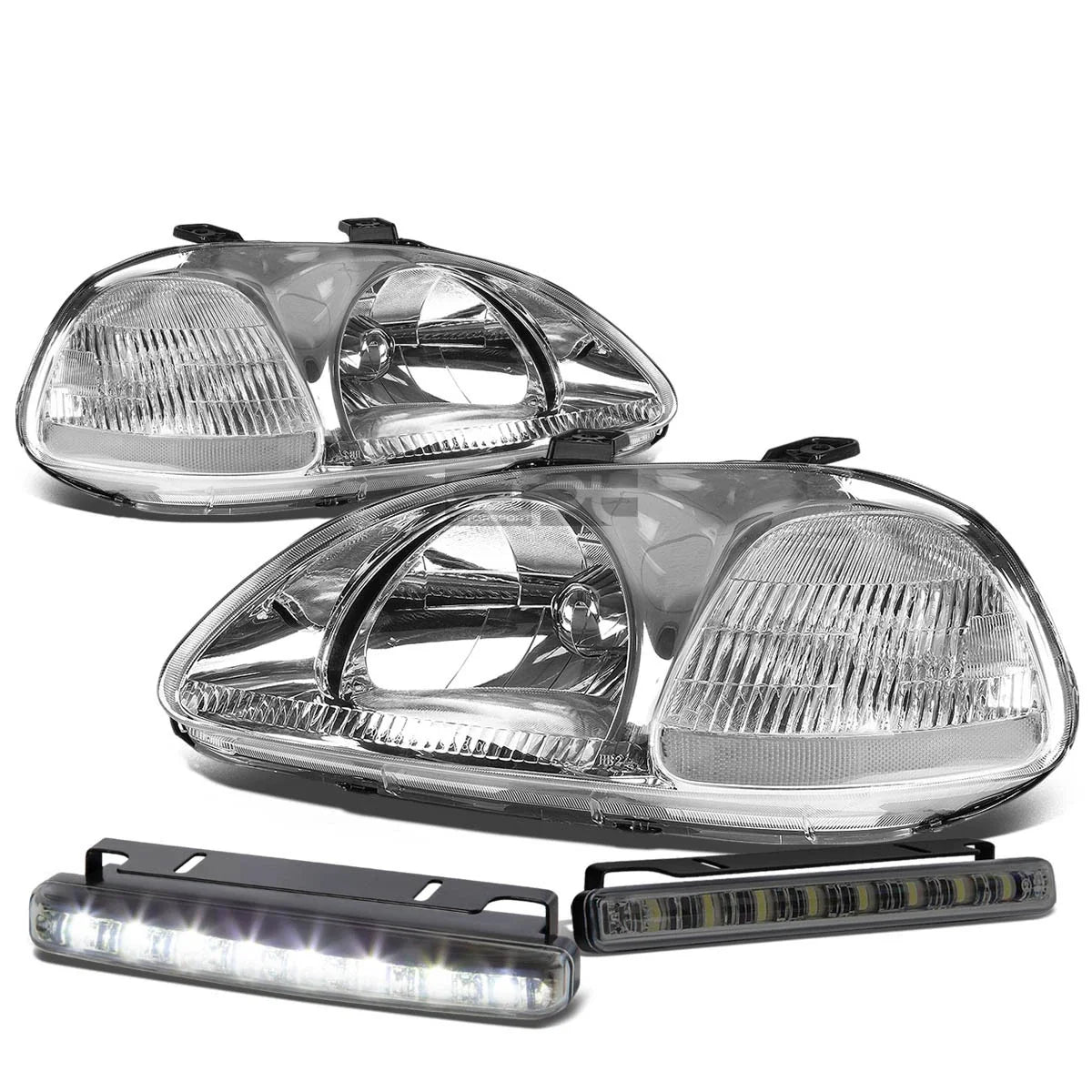 Chrome Housing Headlight + Clear Corner + Smoked LED Fog Light Kit for Honda Civic EK/EJ (1996–1998)