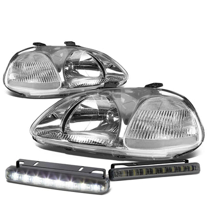 Chrome Housing Headlight + Clear Corner + Smoked LED Fog Light Kit for Honda Civic EK/EJ (1996–1998)