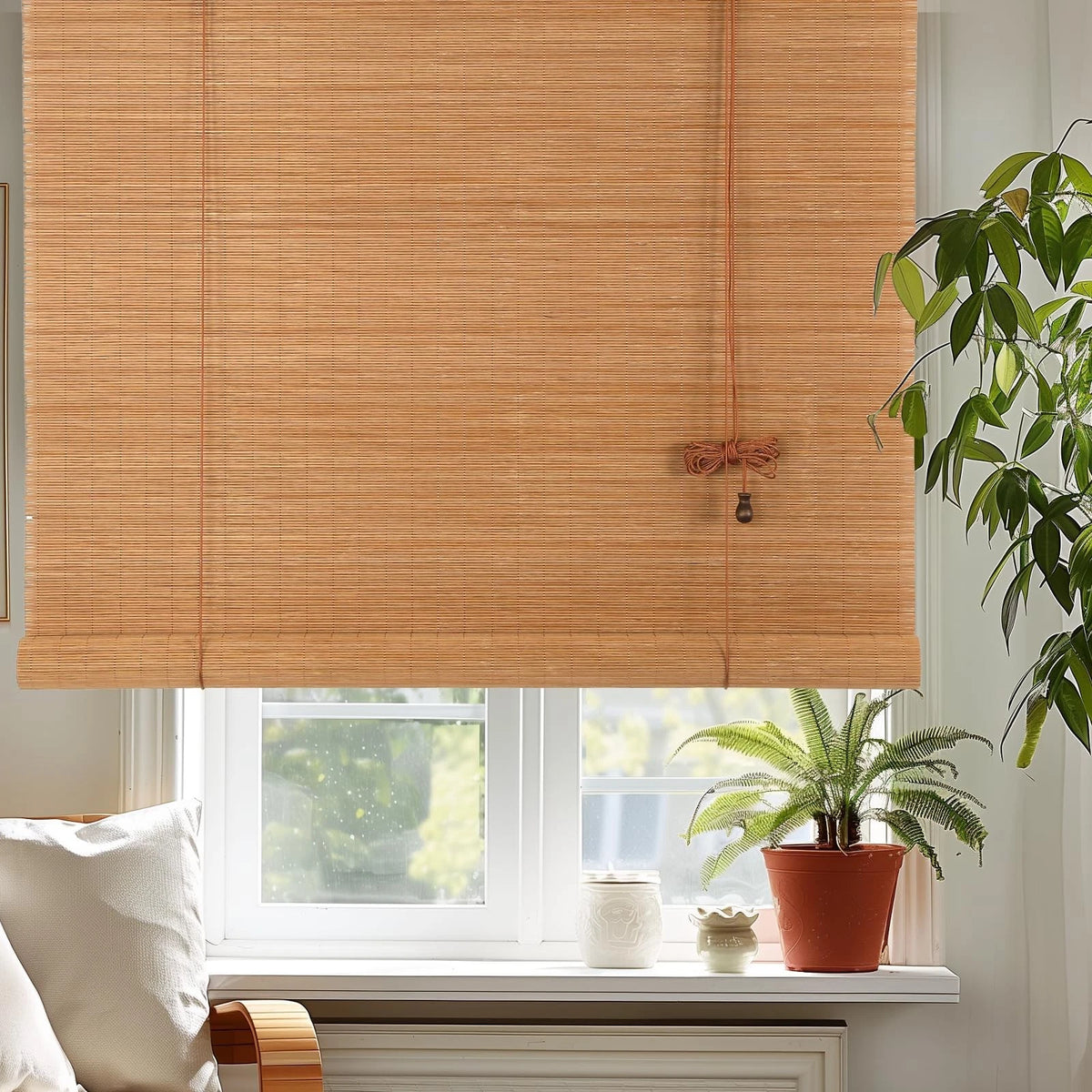Bamboo Outdoor Roller Blinds for Patio (60"x72") - Waterproof Sun Shade