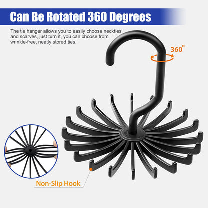 6X Neck Tie Rack 360° Rotatable Hook Hanger for Scarf Belt Storage