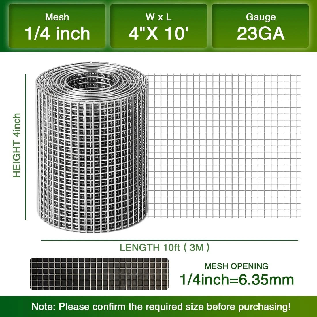1/4 Inch Hardware Cloth Wire Mesh Roll for Fencing (4in x 10ft)