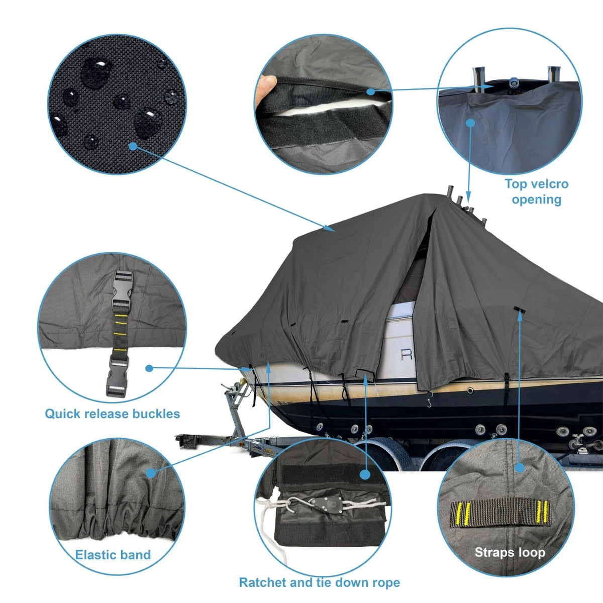 Boat Cover for Boston Whaler 16 Dauntless (T-Top, Hard-Top)