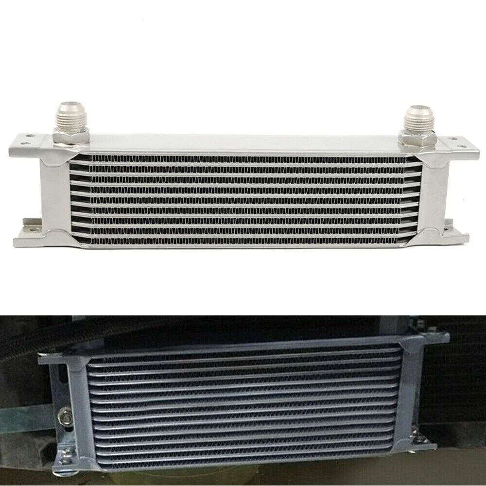 10 Row Aluminum Engine Transmission Oil Cooler Kit with 10AN Hose End Fittings