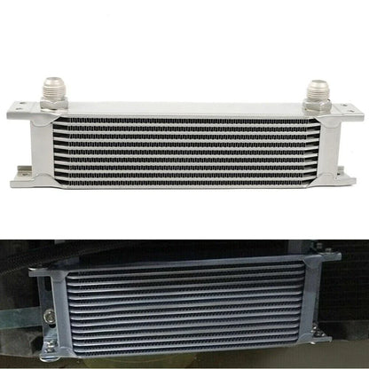 10 Row Aluminum Engine Transmission Oil Cooler Kit with 10AN Hose End Fittings