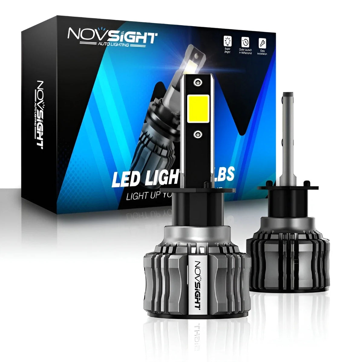 2X H1 LED Headlight Bulbs Kit 15000LM 6500K 72W Dual Beam for NOVSIGHT