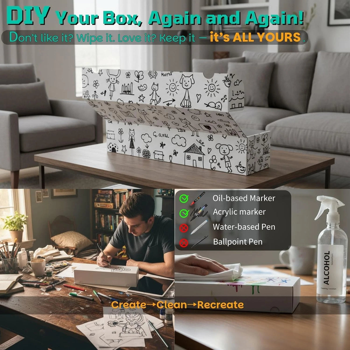 3-Pack Card Box for Trading Cards Storage (Laminated, White)