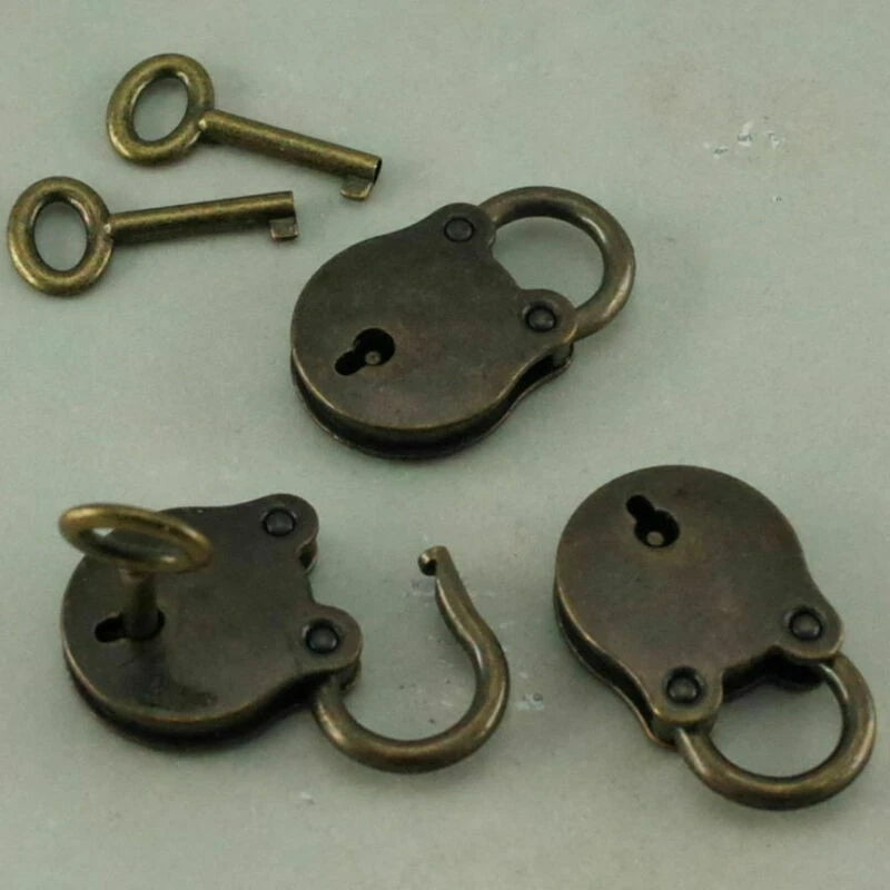 Set of 3 Antique Style Mini Padlocks Key Lock Bronze Retro Jewelry Lock