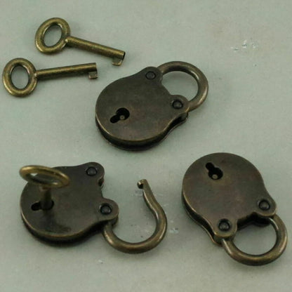 Set of 3 Antique Style Mini Padlocks Key Lock Bronze Retro Jewelry Lock