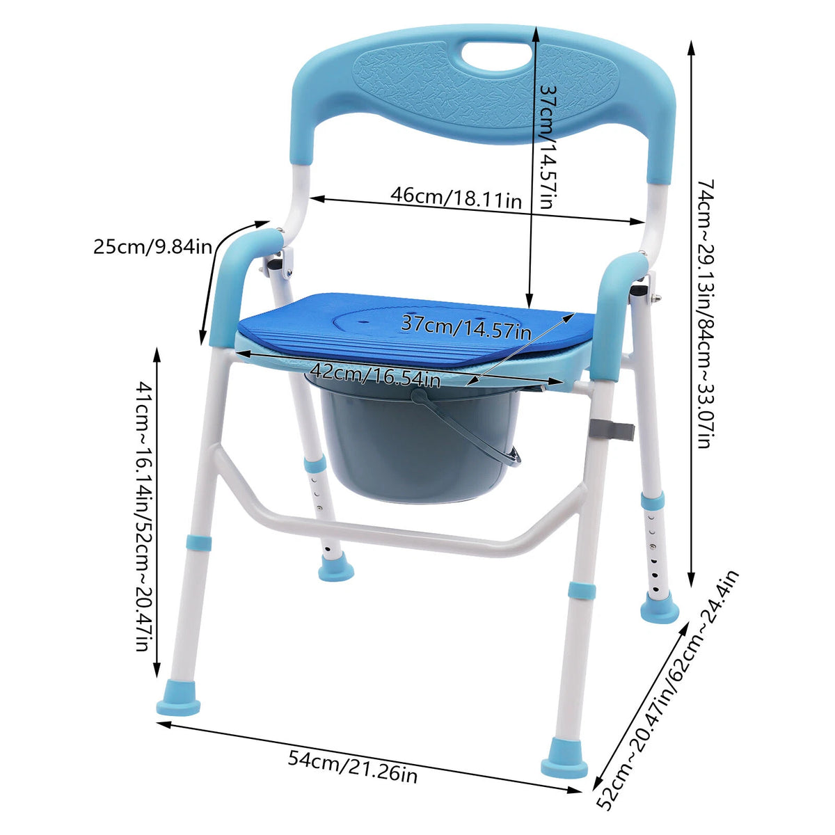 Portable Folding Commode Chair for Large Bedside Use (Adult Potty Shower Seat)
