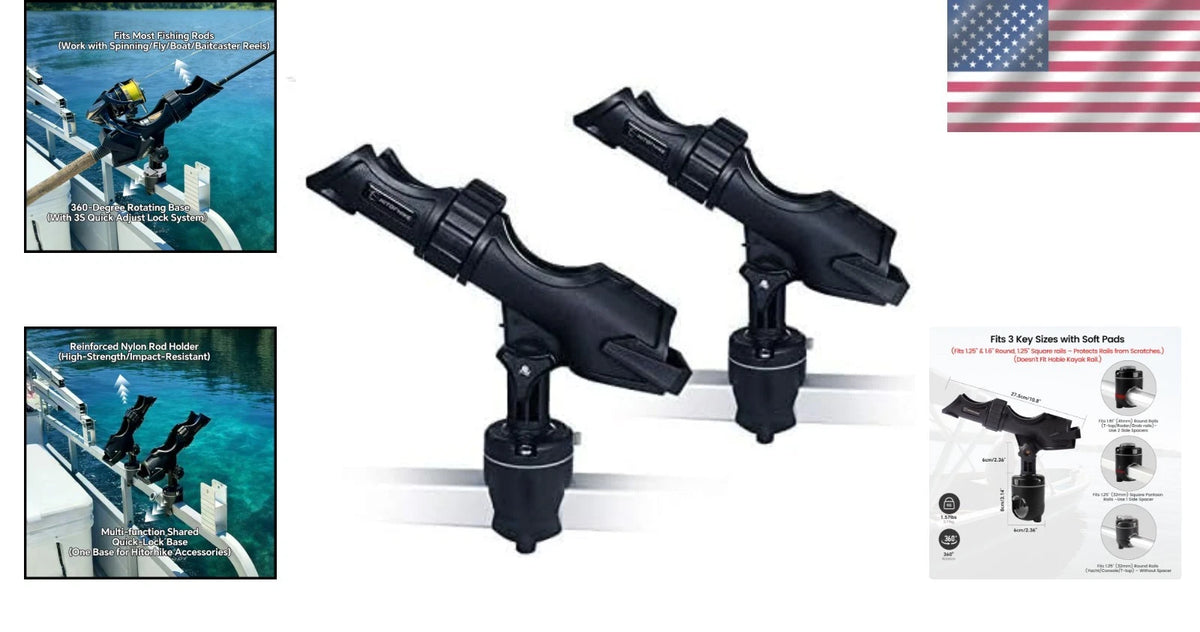 Universal Fishing Rod Holder with 90° Vertical Adjustment for Boats
