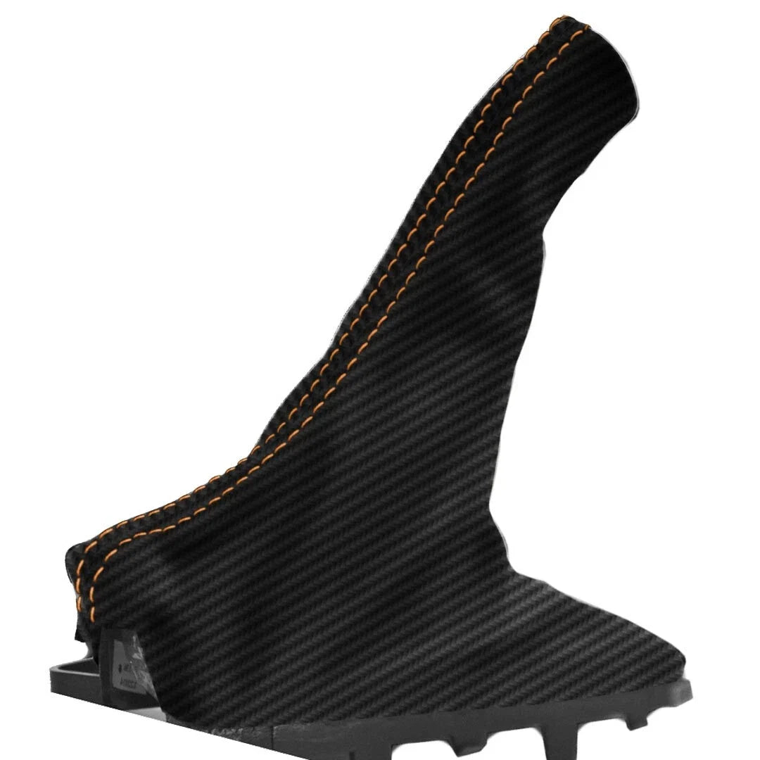 E Brake Boot for Ford Mustang (2015–2020) Carbon Fiber Black Orange Stitch