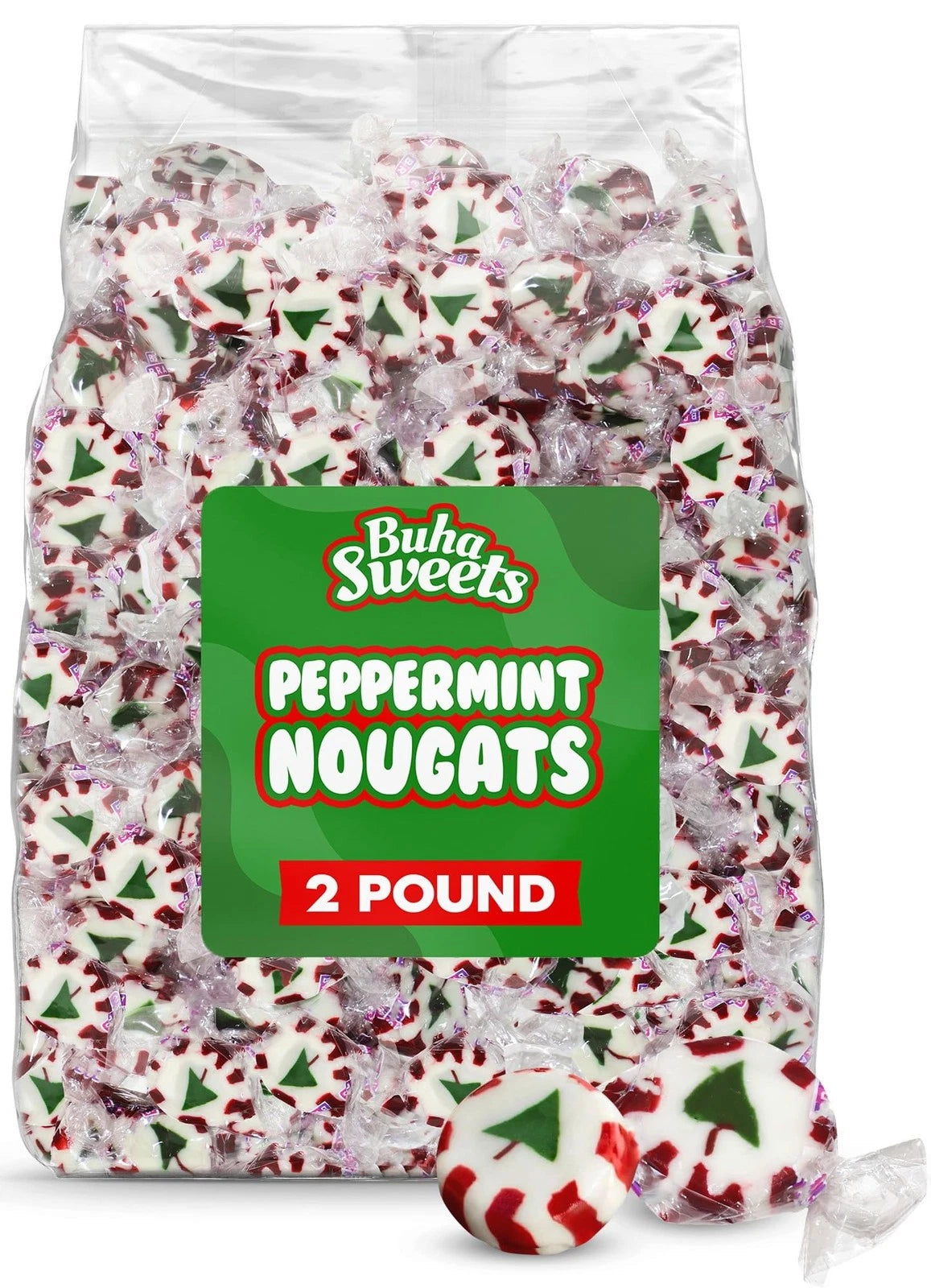 2 lb Pack of Soft Chewy Peppermint Nougats