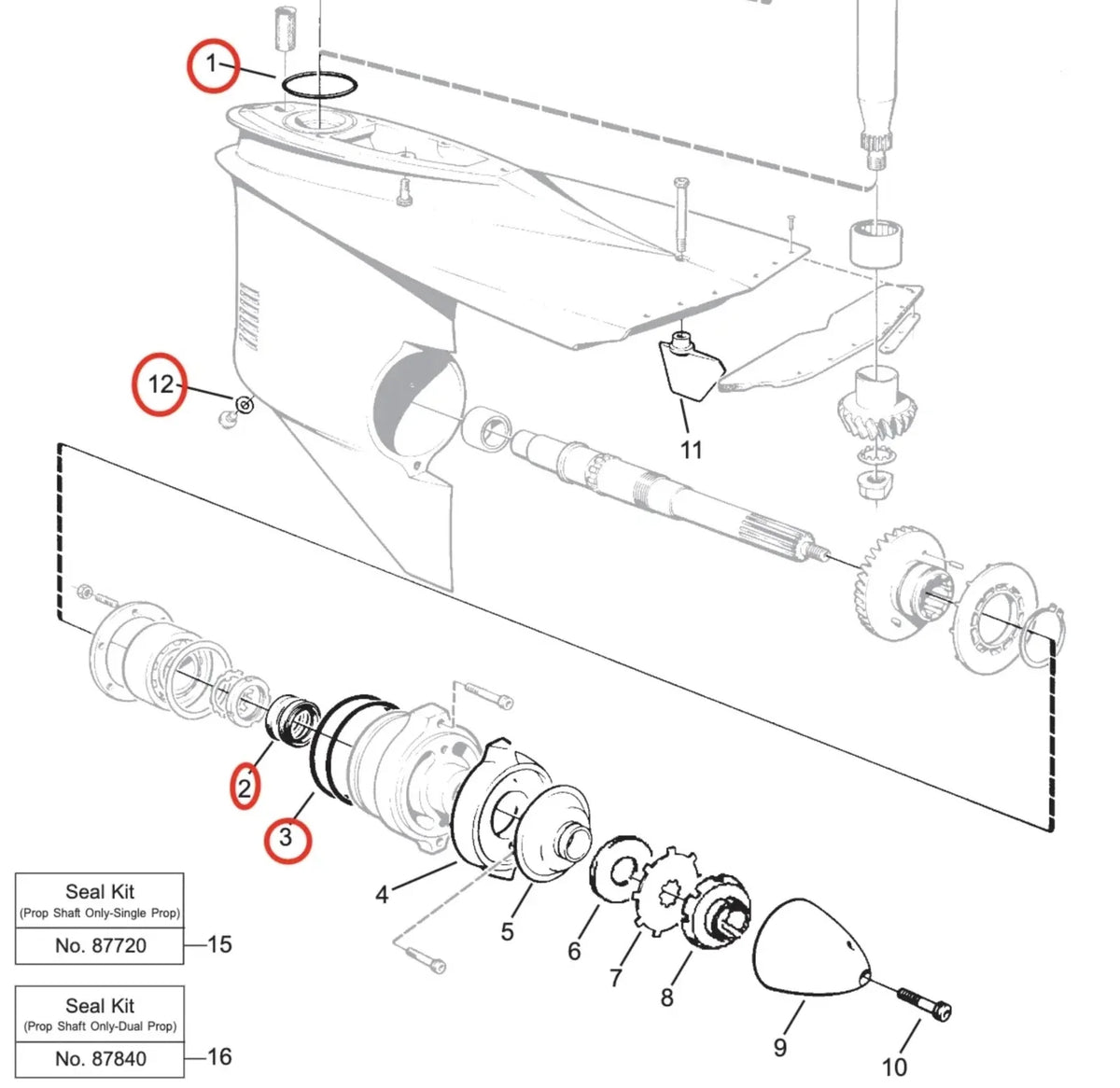 Seal Kit for Volvo Penta Propeller Shaft Lower Unit (897426, 925261, 925256, 955974)