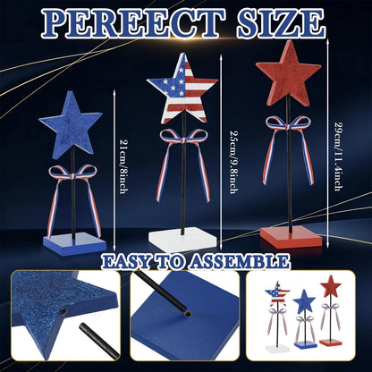 3 Pcs Wooden Star Set for Tiered Tray Decor (4th of July, Memorial Day)