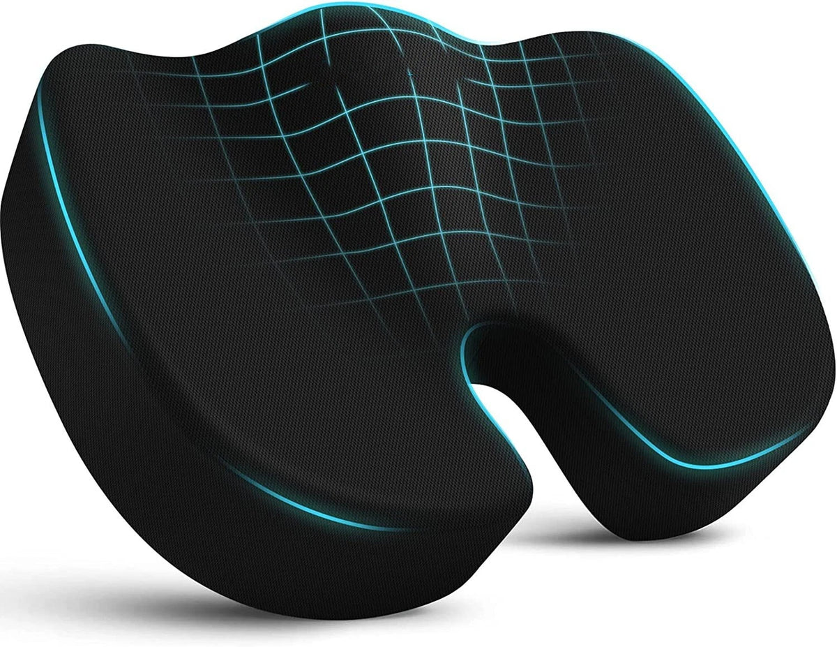 Memory Foam Seat Cushion for Back Pain Relief (Black)
