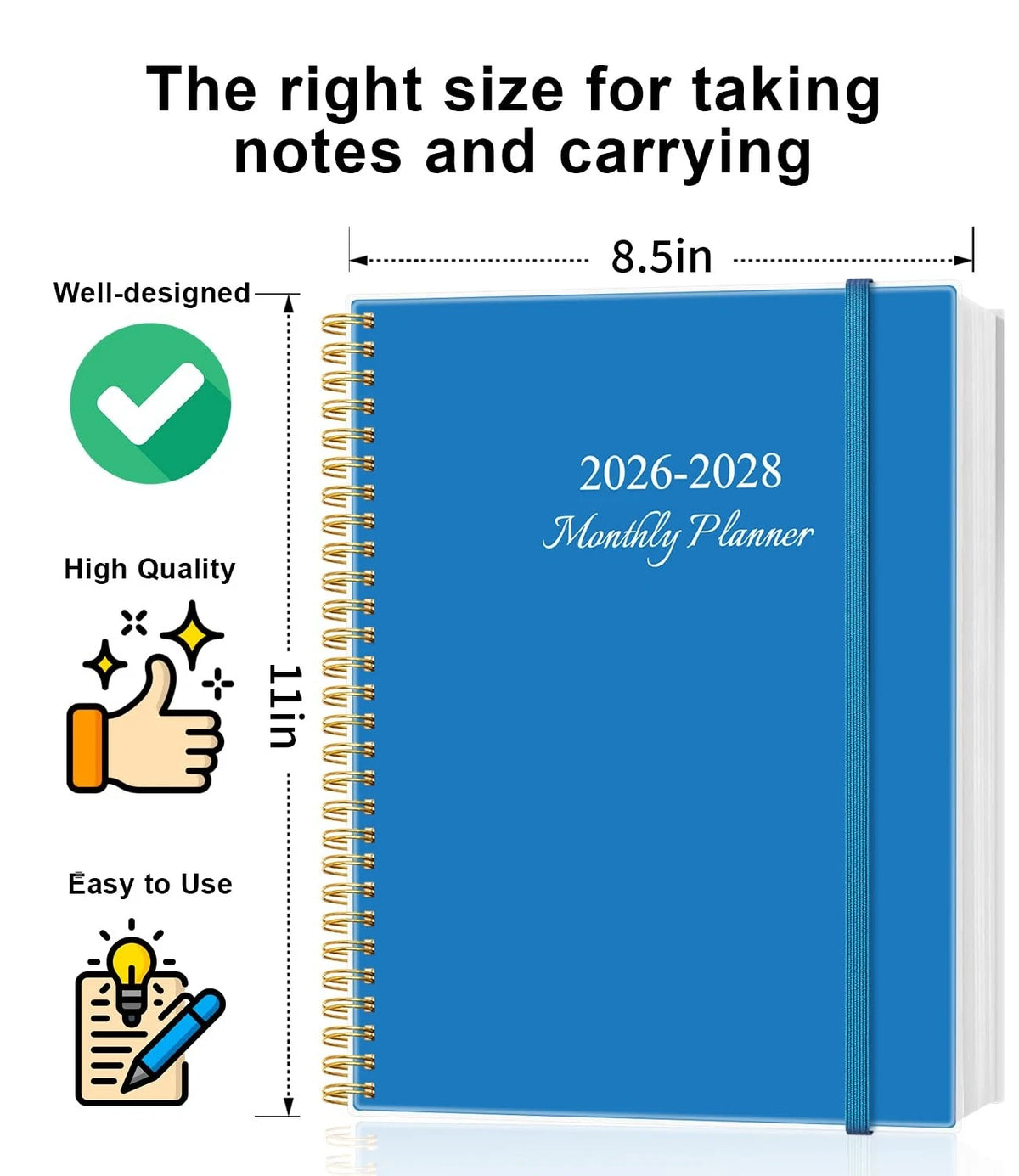 3-Year Monthly Planner for 2026-2028 (April Start, 8.5'' x 11'', Blue)