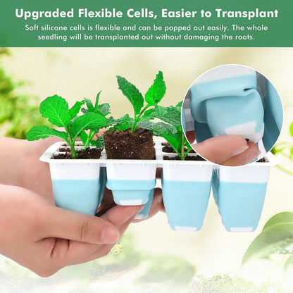 Set of 6 Reusable Seed Starter Trays 72 Cells 8x10x6 Inches Blue