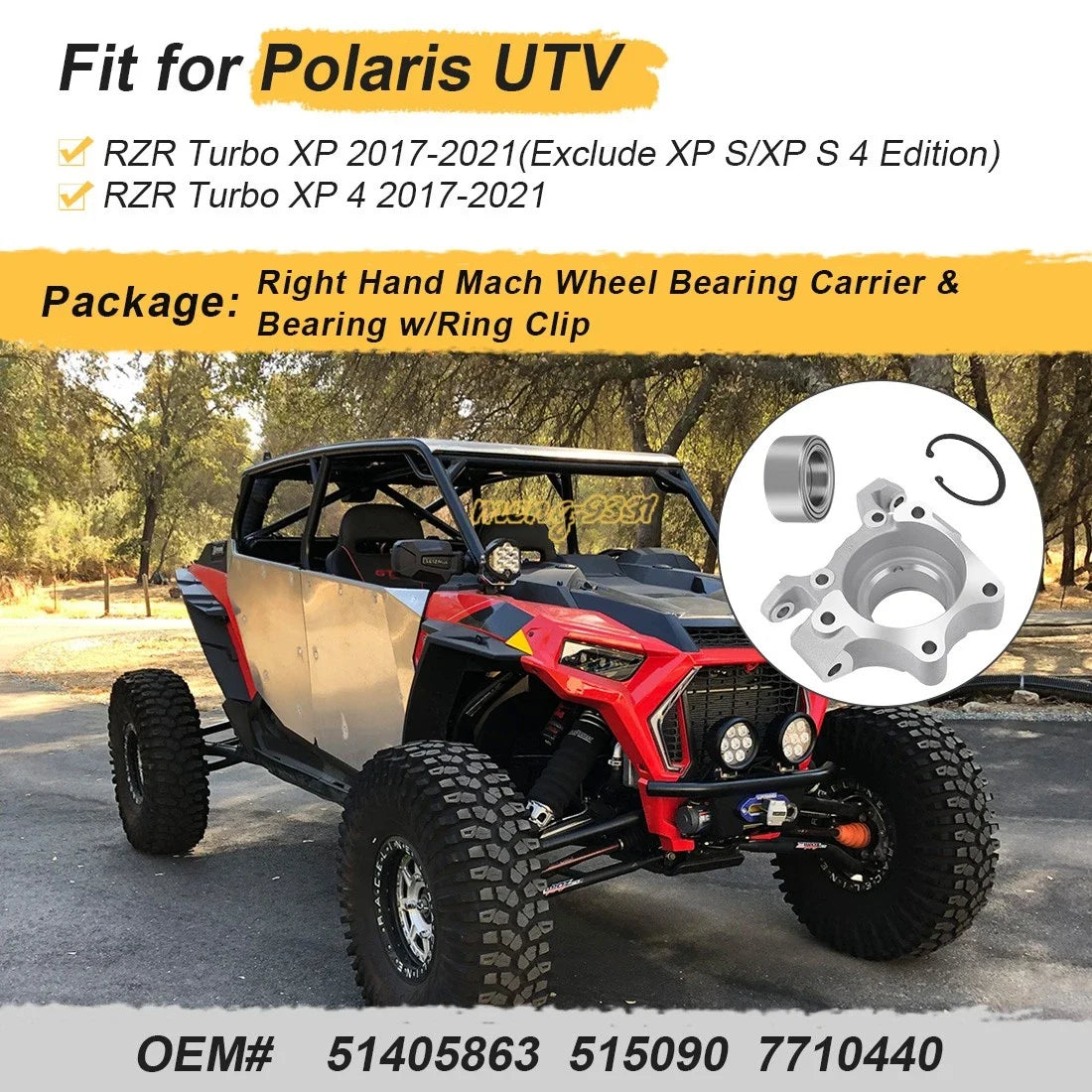Right Wheel Bearing Carrier & Bearing Ring for Polaris RZR XP 4 Turbo (2017–2021)