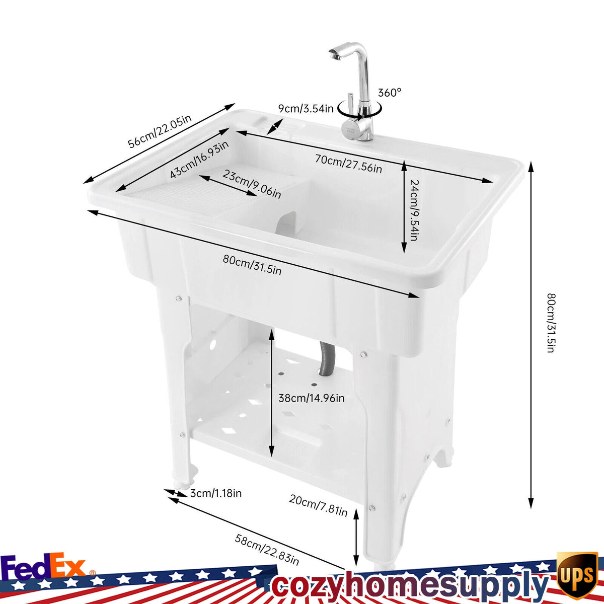 Utility Sink Laundry Tub with Faucet for Laundry Room Garage or Shop