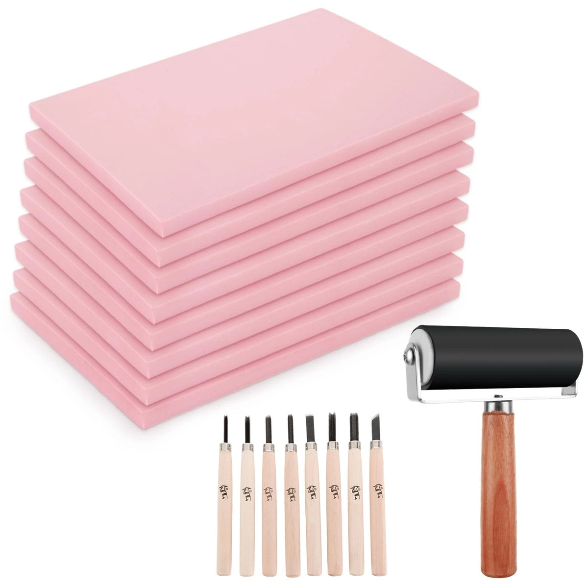 8PCS Linoleum Carving Blocks for 6 x 4 Inch Cars (Pink)