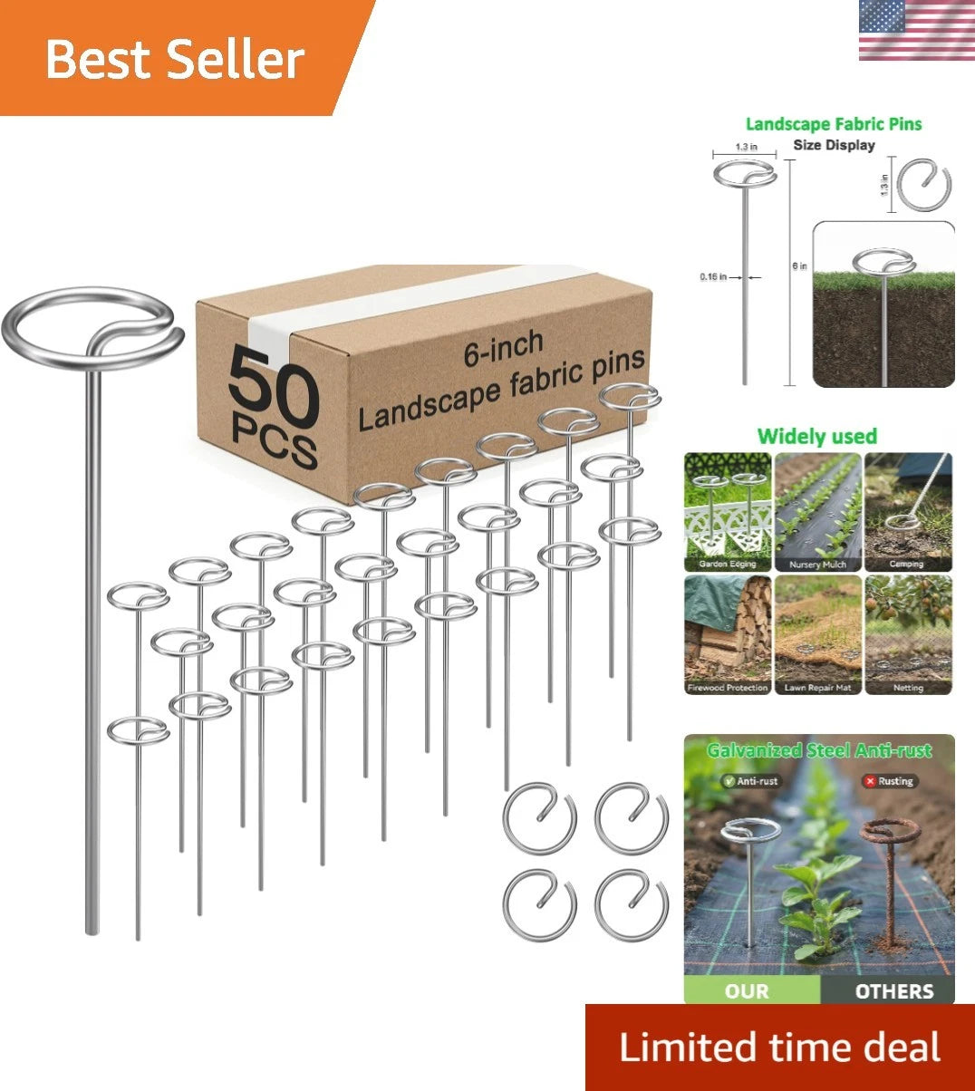 50 Pcs Heavy Duty 6-Inch Landscape Staples for Garden Projects