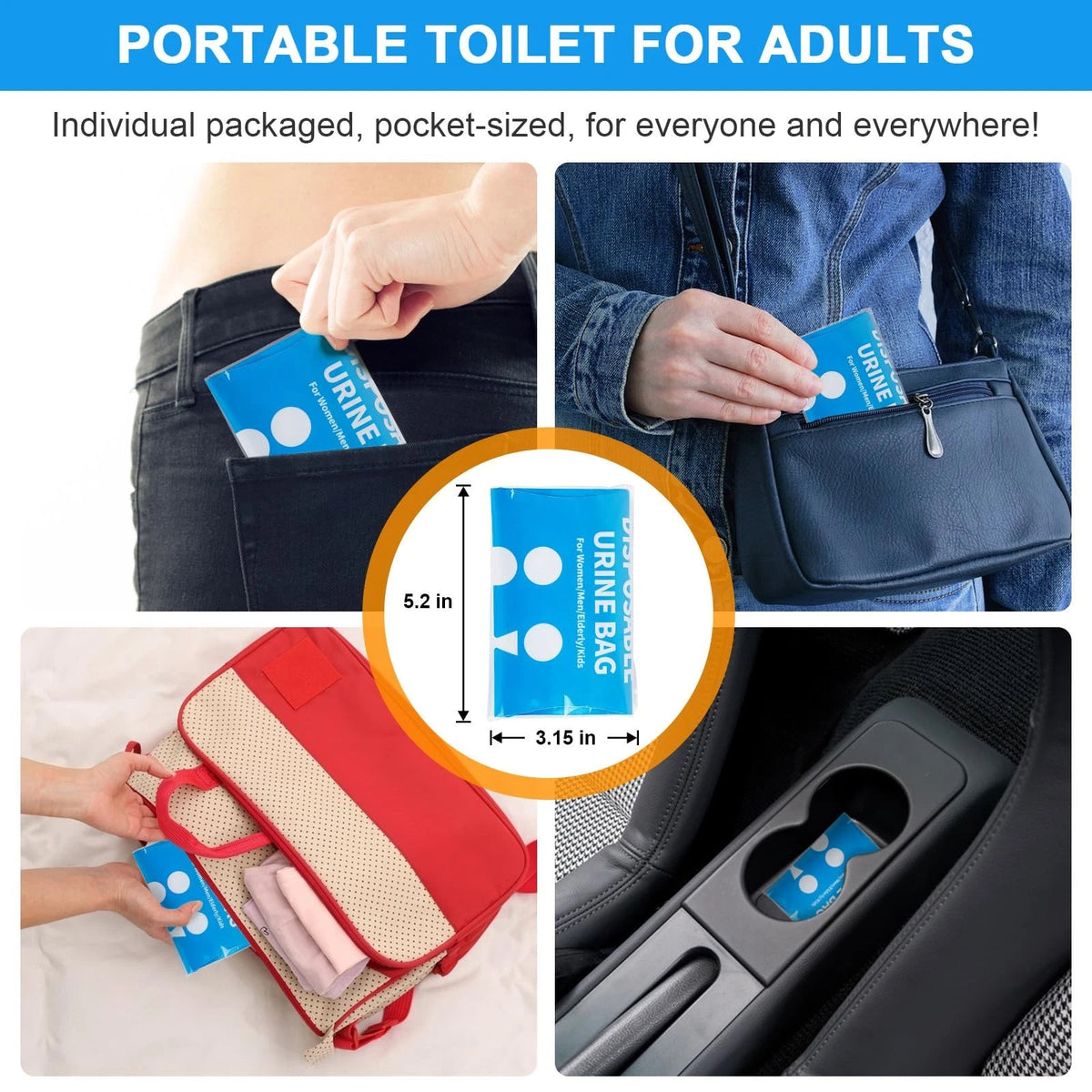 24 Pack Emergency Disposable Urine Bags 900CC - Blue