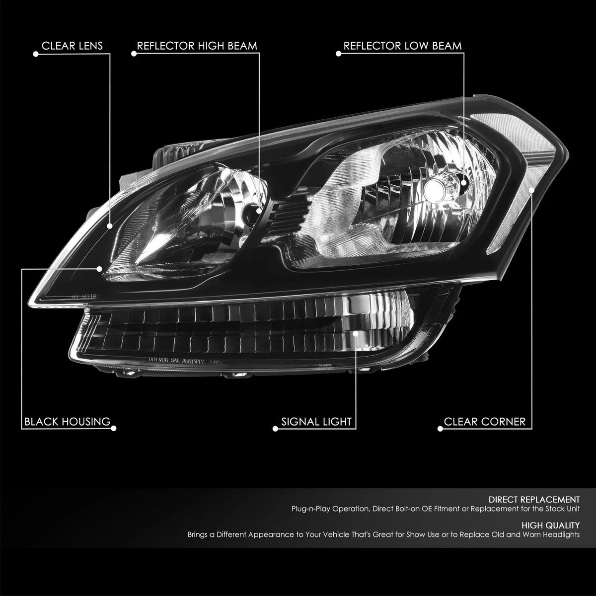 Headlights for Kia Soul (2012–2013) Black Housing Clear Lens Replacement