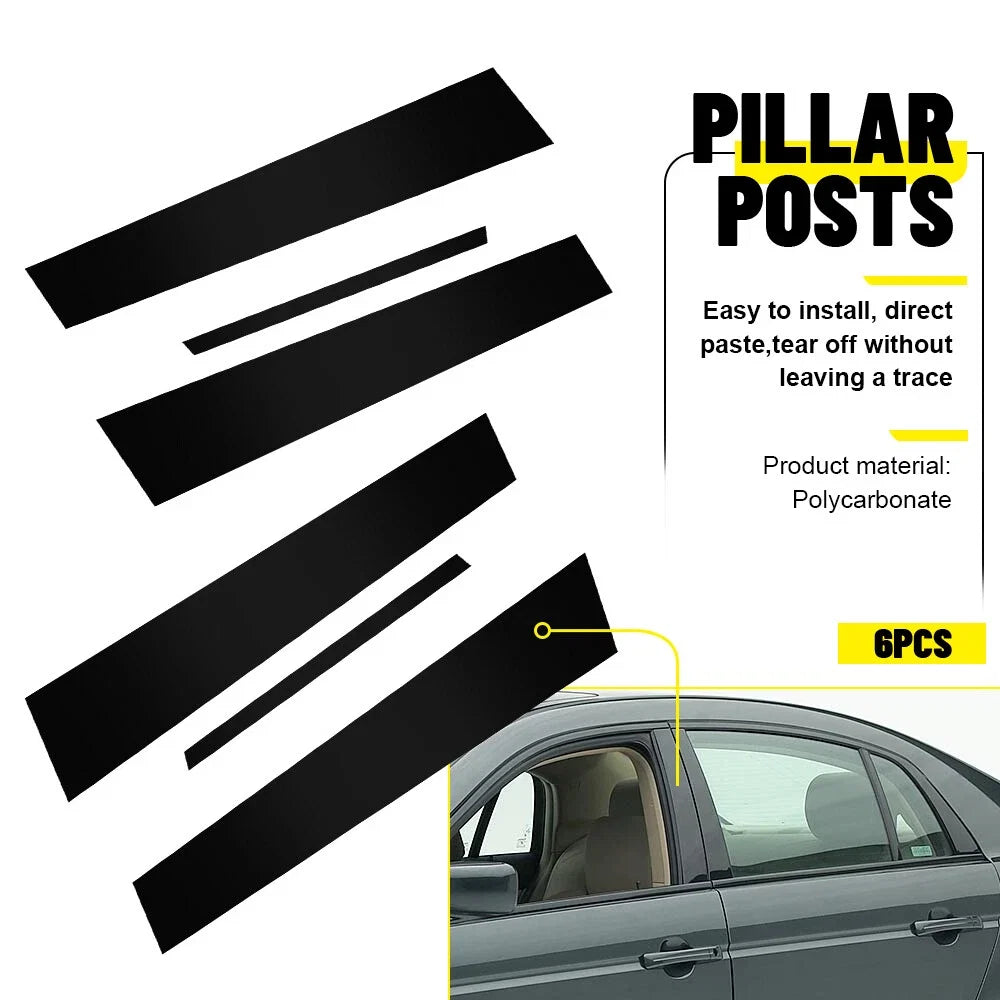 6Pcs Door Cover Window Trim Kit Black Pillar Posts for Acura TL (2004–2008)